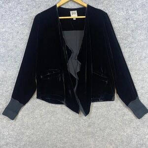 Go Silk Velvet Jacket‎ XS Black Open Front Waterfall Long Sleeve Pockets Goth